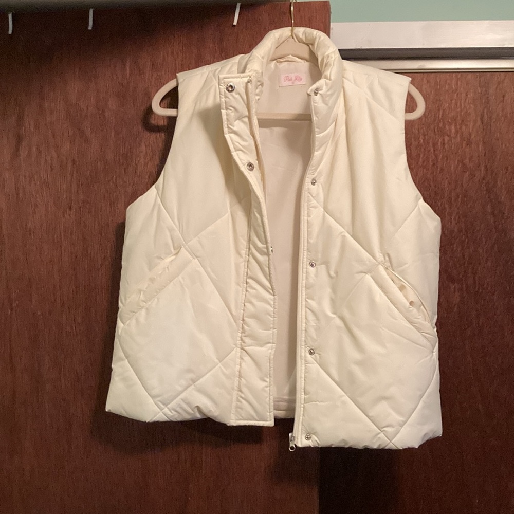 Pink lily off white puffer vest